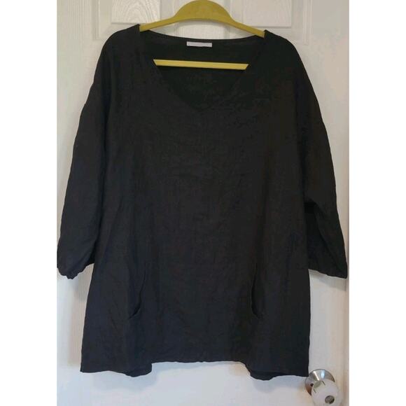 Bryn Walker Top Womens XL Black Front Pocket Linen Tunic Oversized Lagenlook - Picture 1 of 5